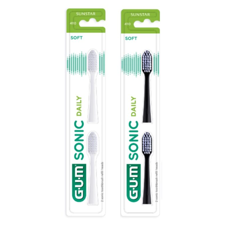 G.U.M SONIC DAILY REPLACEMENT TOOTHBRUSH HEADS SOFT COMPACT WHITE/BLACK/WHITE-PINK (SENSITIVE) 2PCS